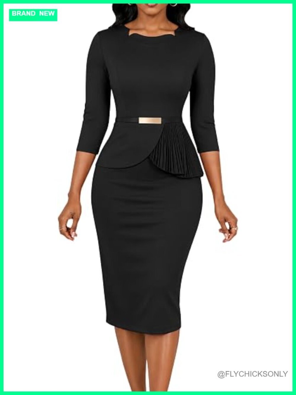 Midi Bodycon Pencil Dress with 3/4 Sleeves for Work
